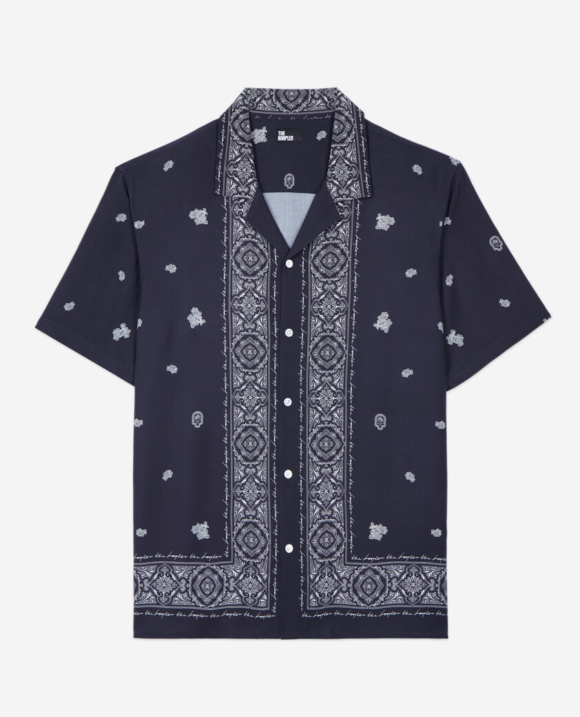 The Kooples HERREN NAVY / WHITE kurzärmeliges hemd mit print