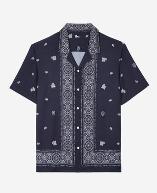 The Kooples HERREN NAVY / WHITE kurzärmeliges hemd mit print