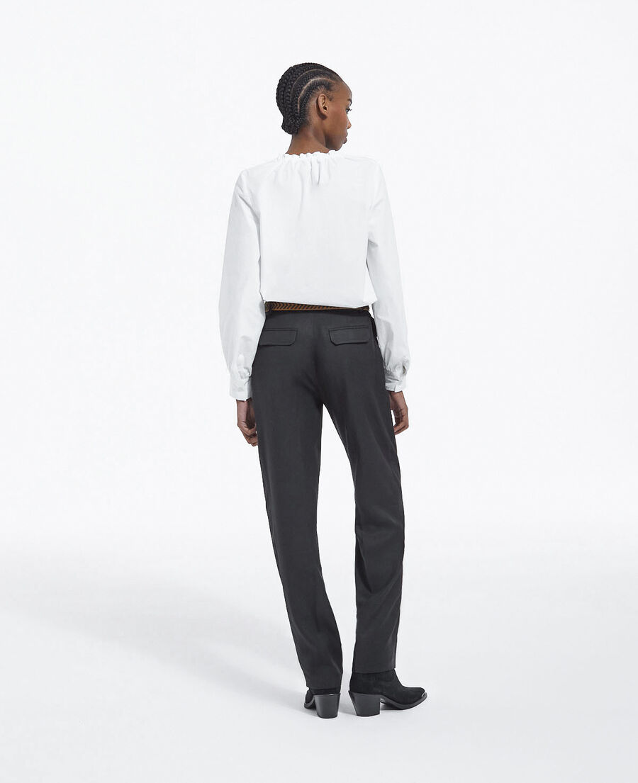 The Kooples F WHITE white cotton top with pleated tie-drop neck
