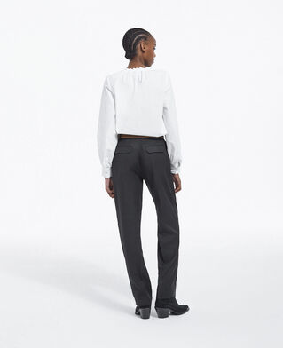 The Kooples F WHITE white cotton top with pleated tie-drop neck