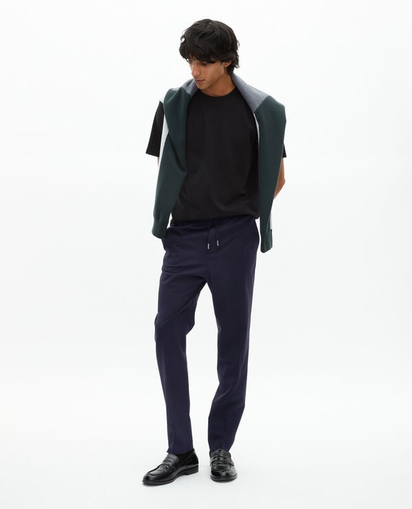 The Kooples HOMBRE NAVY pantalón recto elástico en lana azul marino