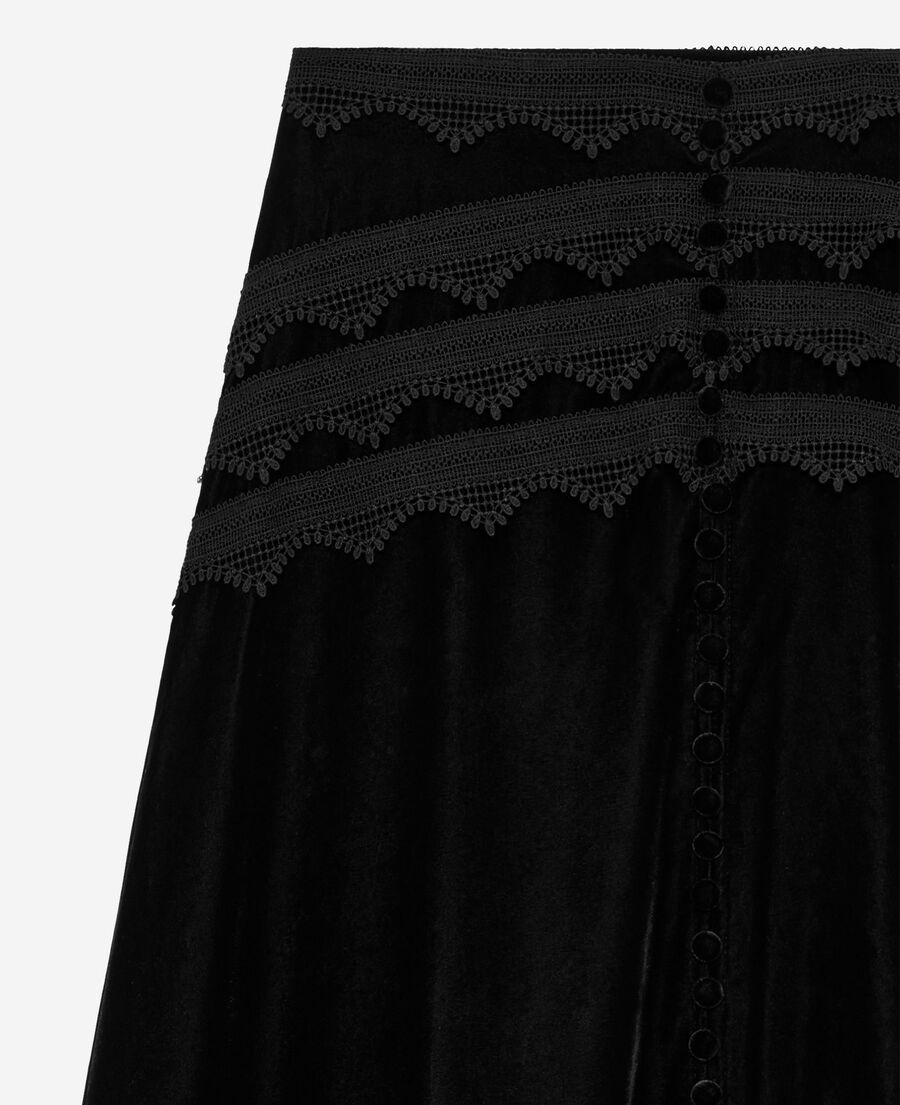 The Kooples DAMEN BLACK langer schwarzer samtrock