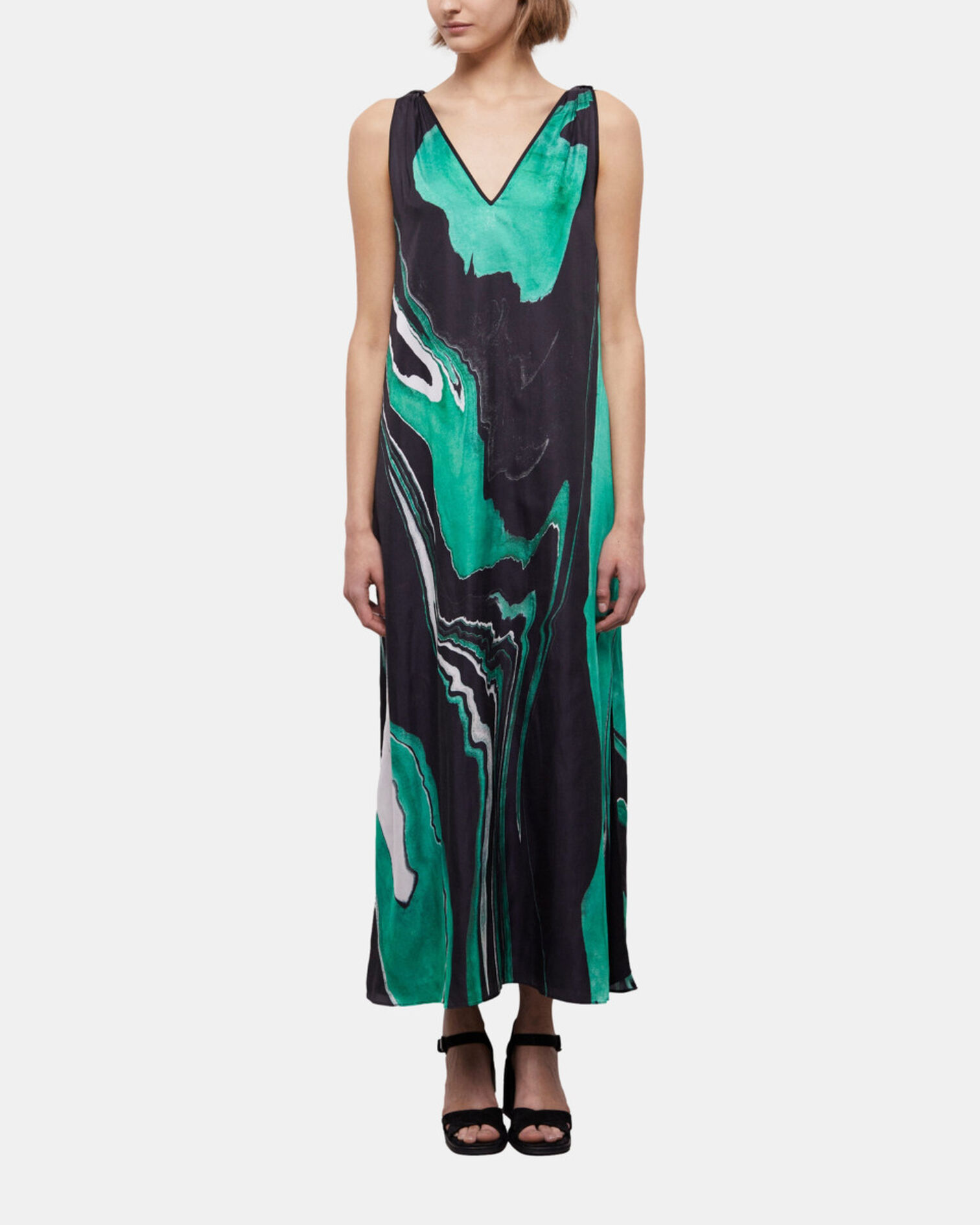 Langes Kleid mit Print, BLACK / GREEN, hi-res image number null