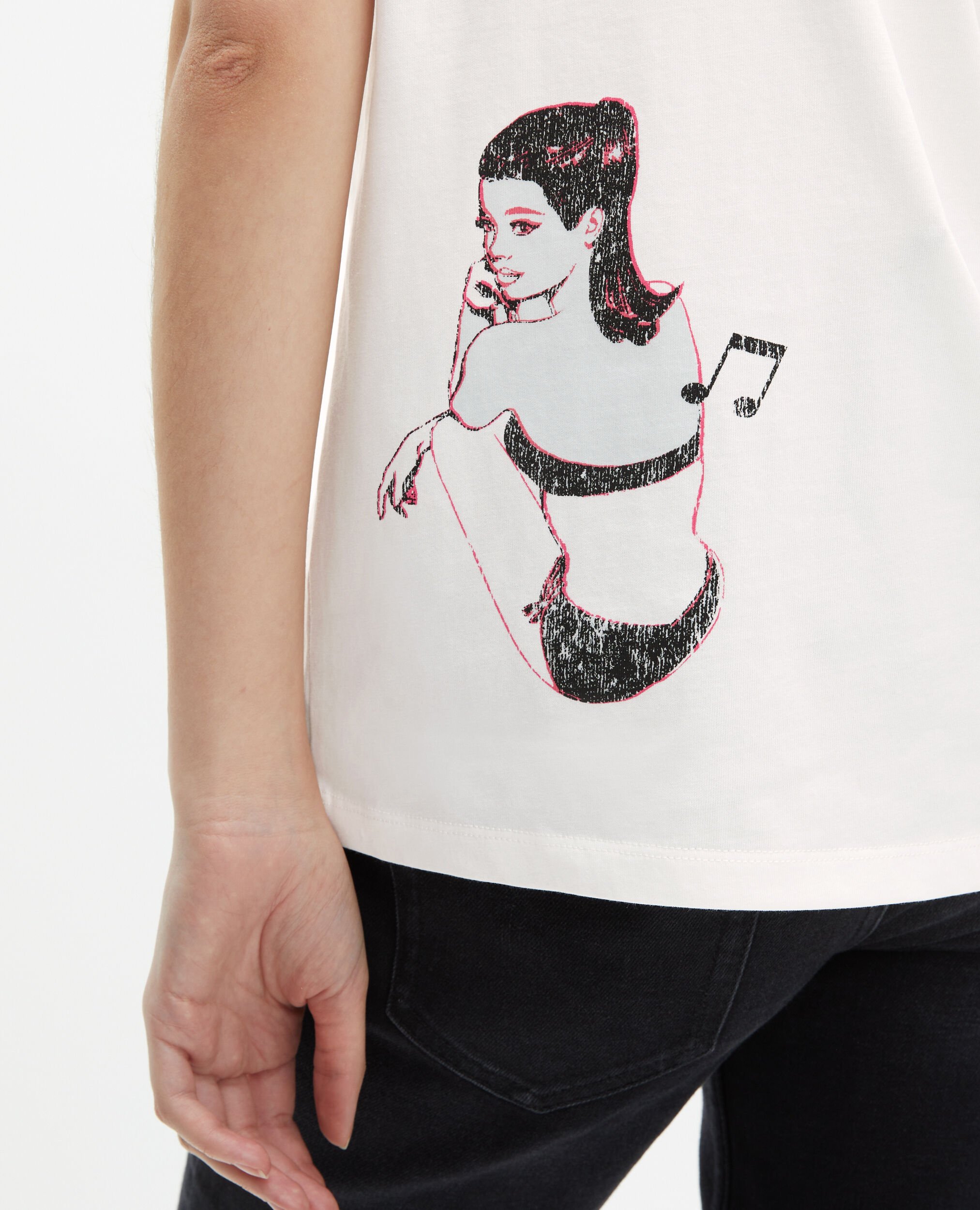 T-shirt with white screen print, WHITE, hi-res image number null