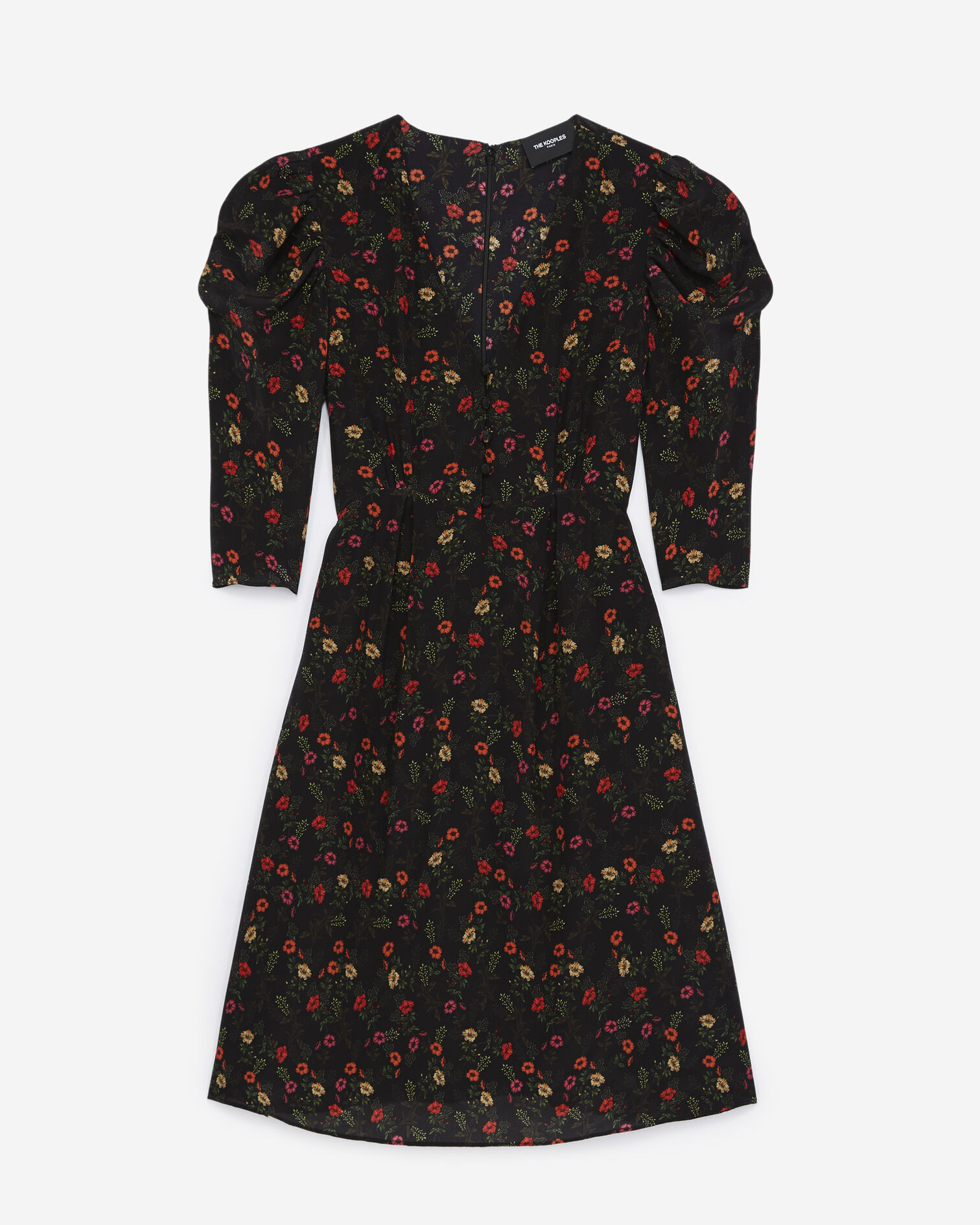 Robe courte imprimée épaules froncées, MULTICOLOR, hi-res image number null
