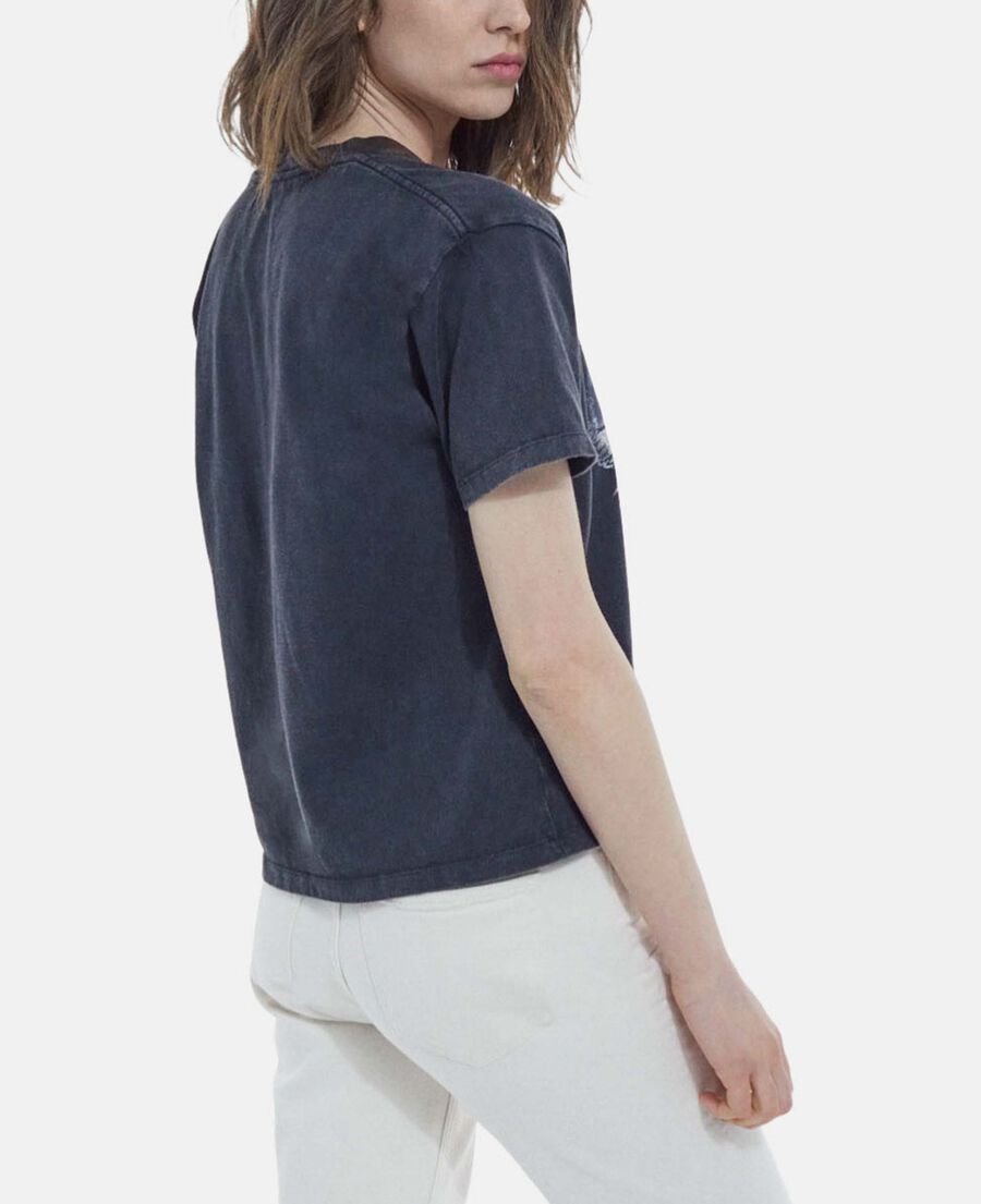 faded black cotton t-shirt with eagle print