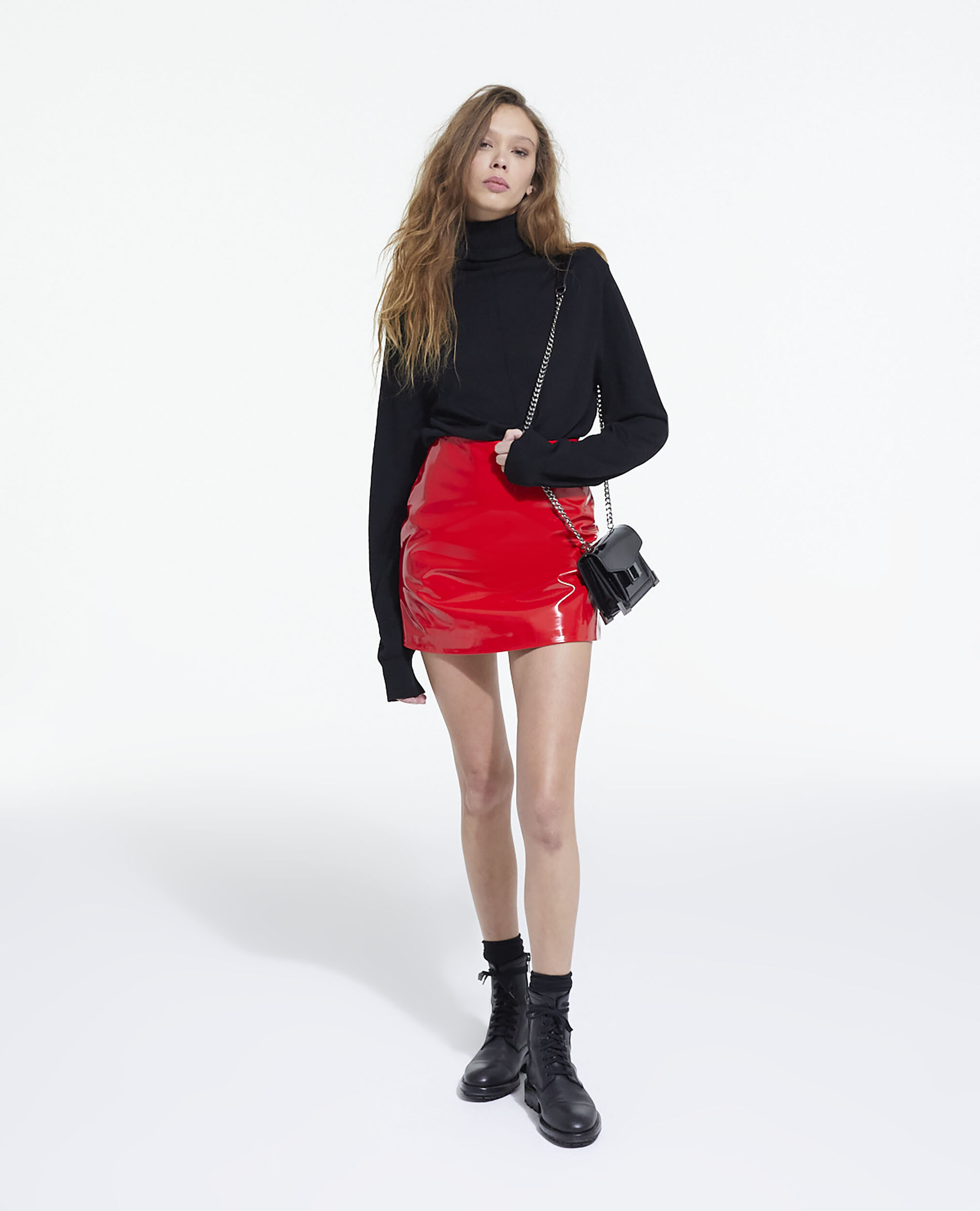 Short red vinyl skirt, RED, hi-res image number null