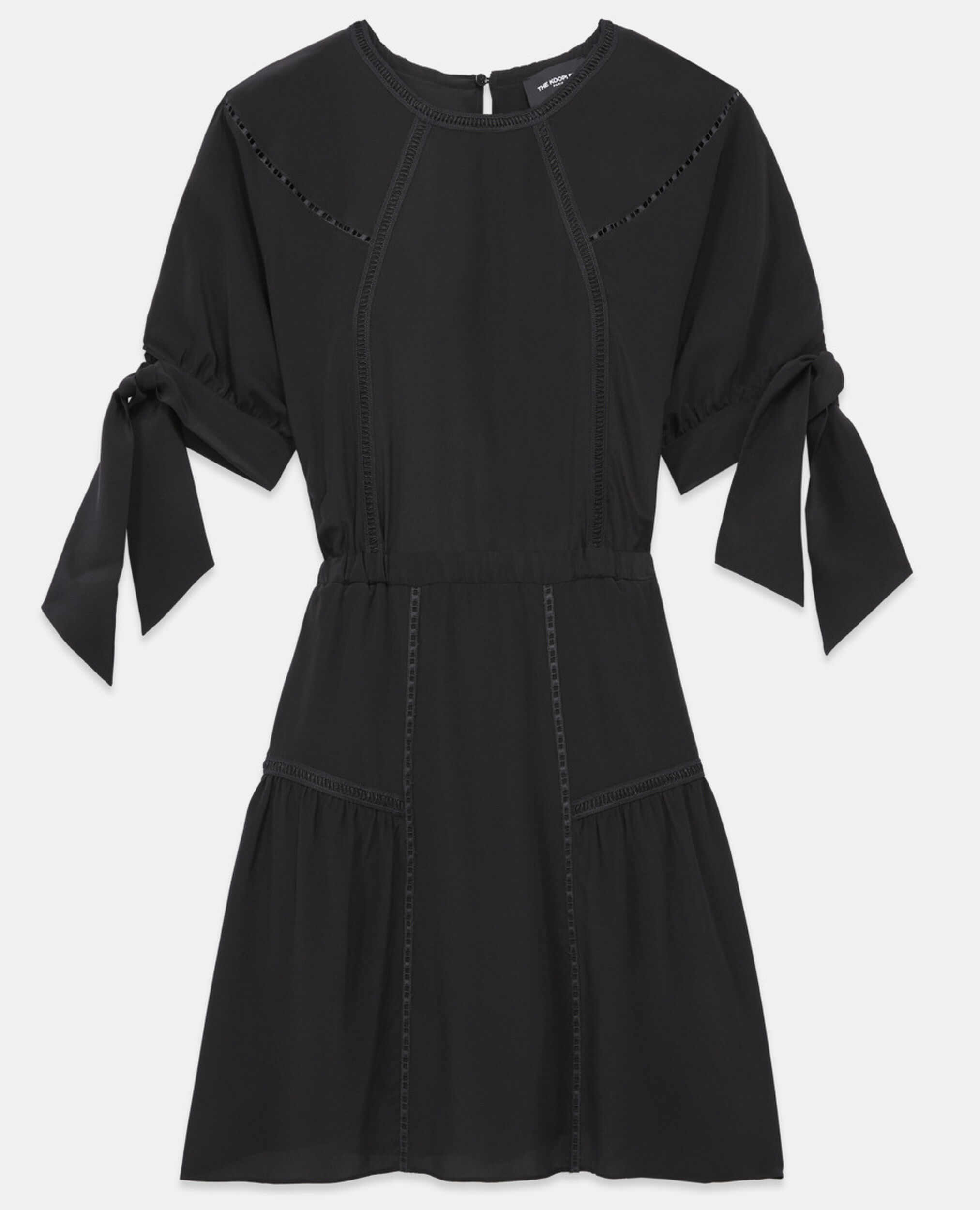 Short black silk dress with knotted sleeves | The Kooples