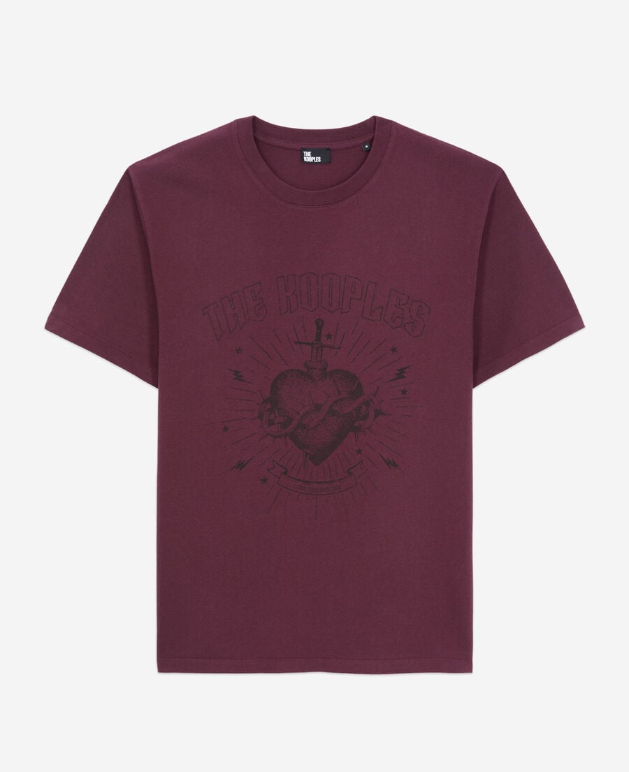 The Kooples MEN BORDEAUX men's burgundy t-shirt with dagger through heart serigraphy