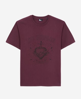 The Kooples MEN BORDEAUX men's burgundy t-shirt with dagger through heart serigraphy