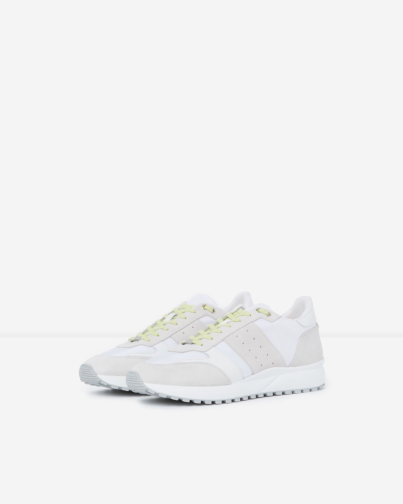 The Kooples MEN GREEN-WHITE white retro trainers with textured tread sole