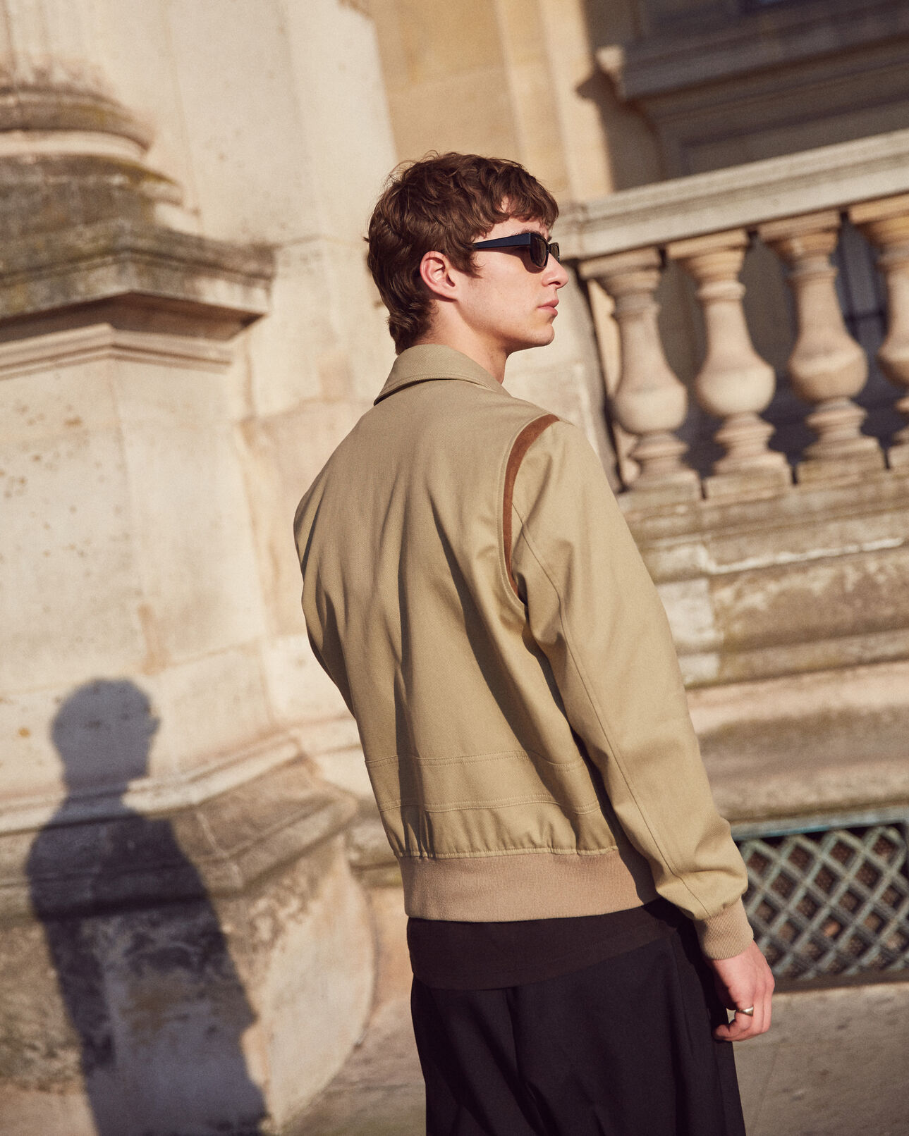 The Kooples HERREN BEIGE beiger blouson mit reißverschluss und einsatz mit lederdetail