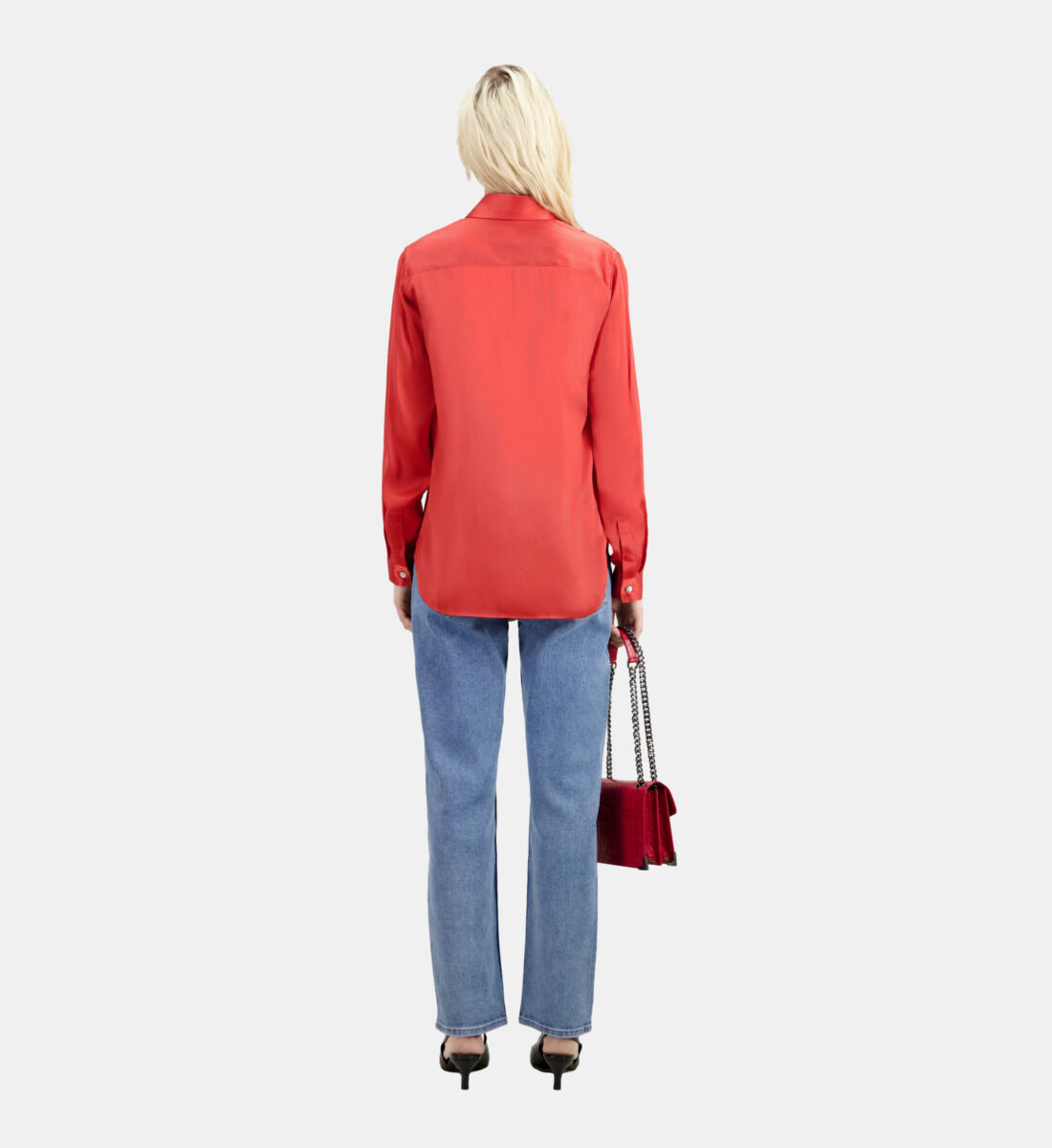 Red satin top button up