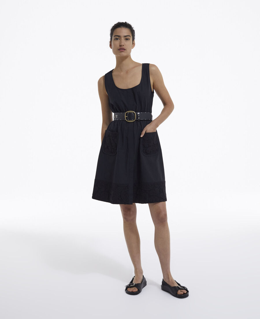 robe courte noire sans manches poches