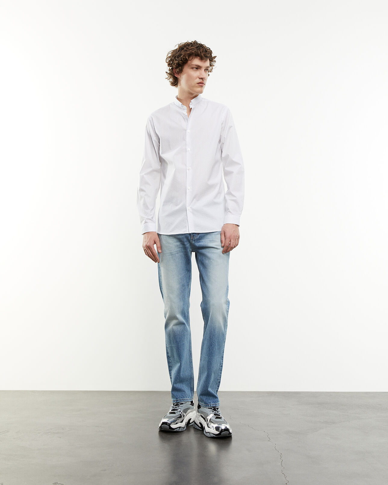 The Kooples MEN WHITE white cotton shirt with micro print