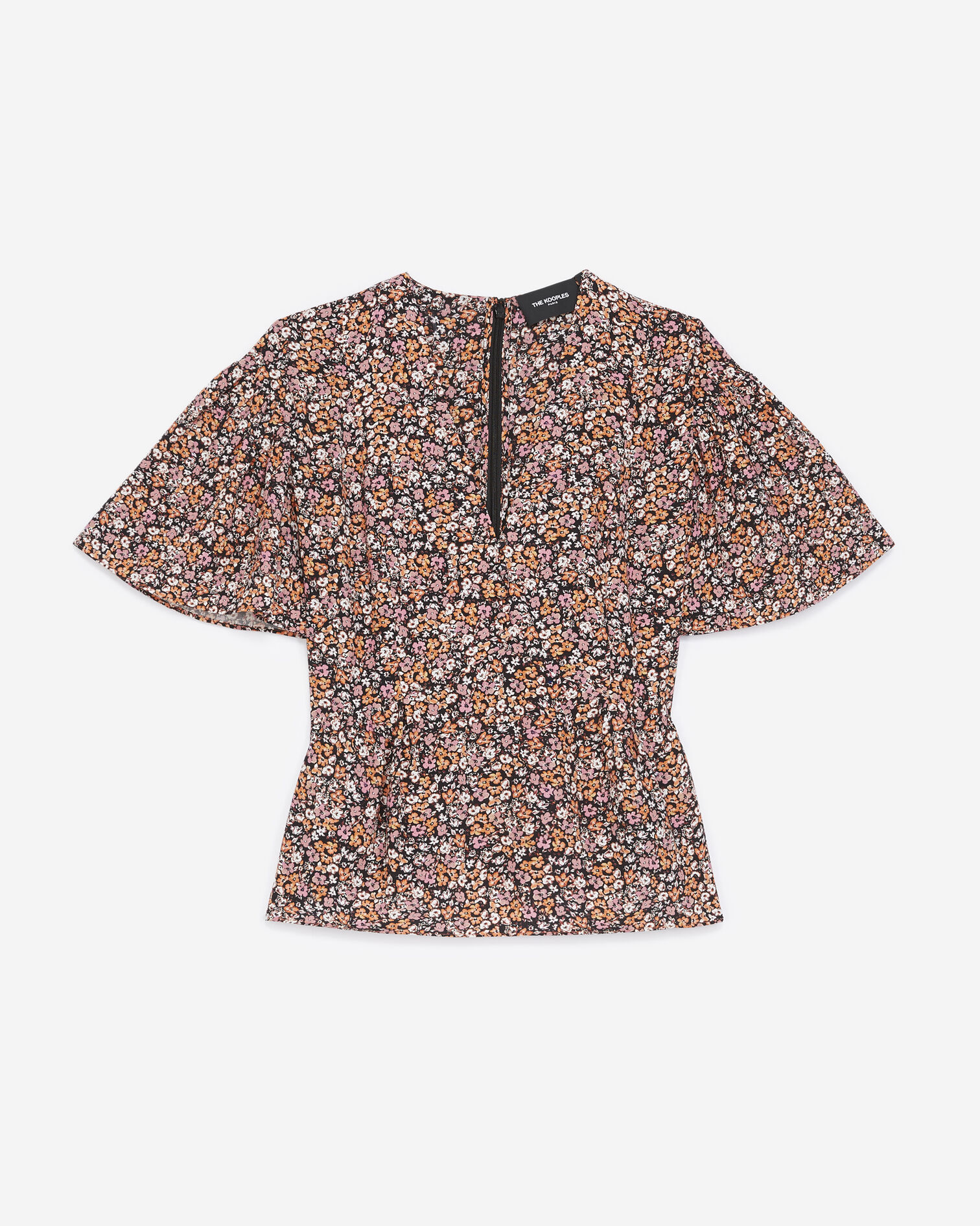 Flowing frilly pink top with floral print, PINK, hi-res image number null