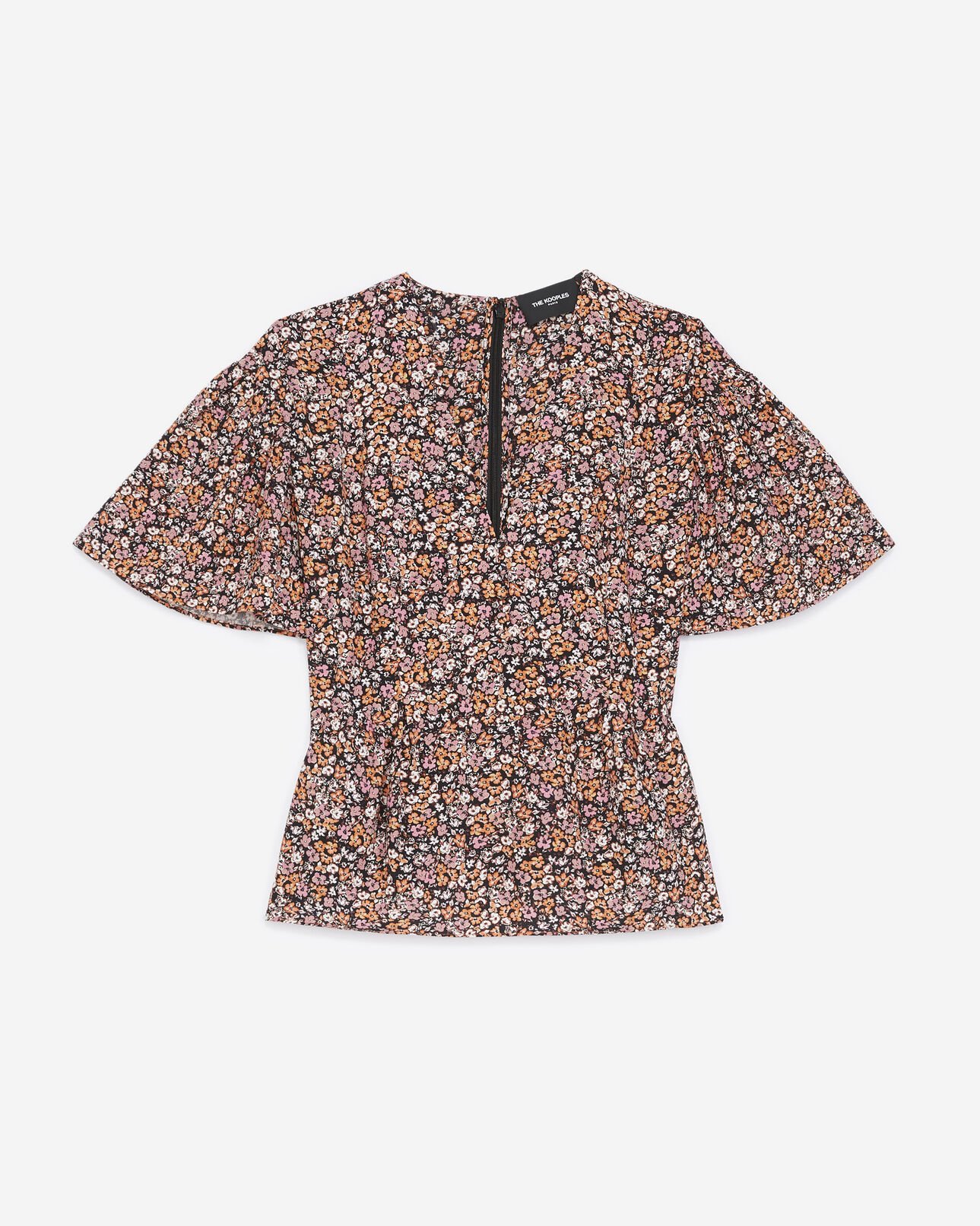 The Kooples WOMEN PINK flowing frilly pink top with floral print