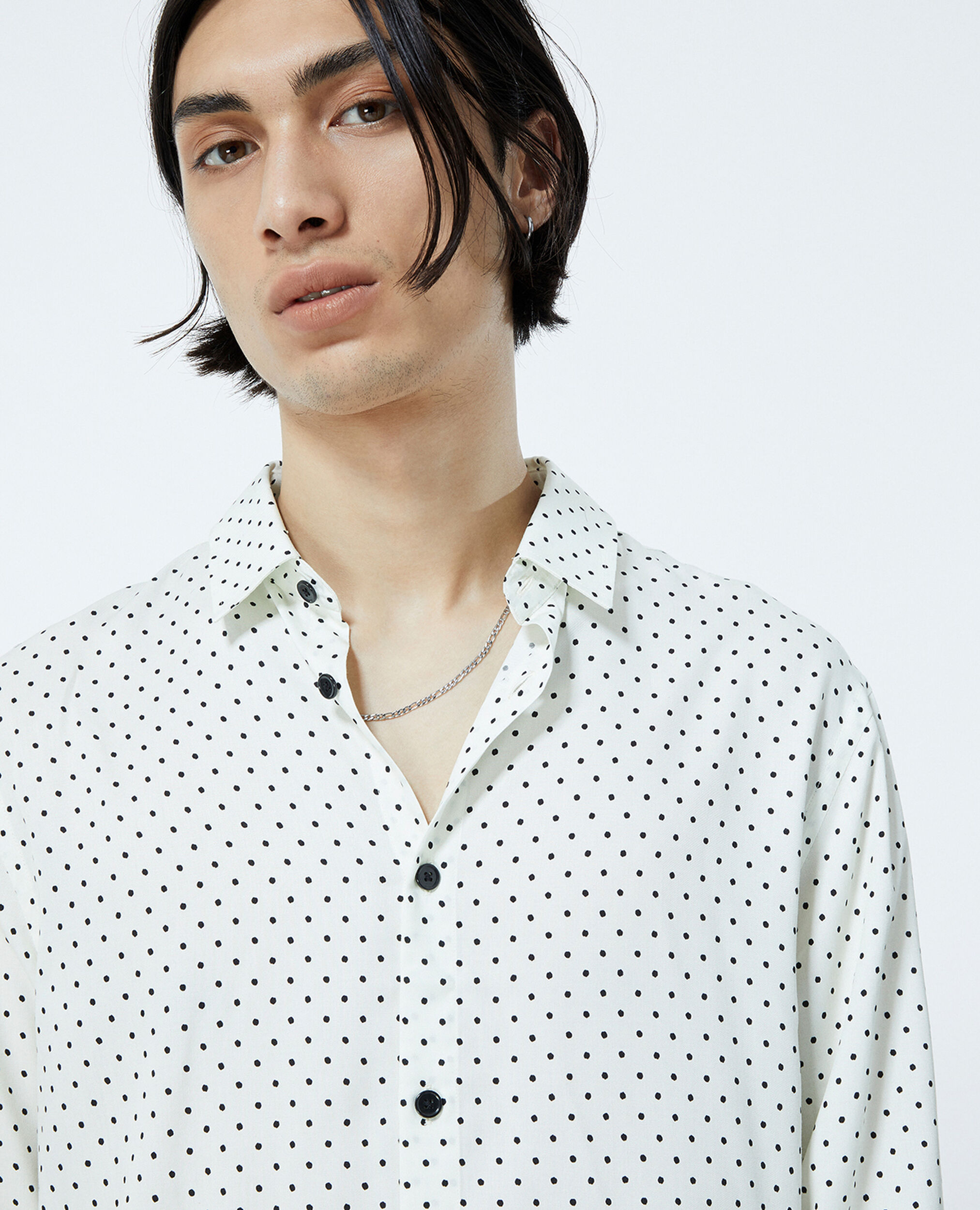 Slim-fit ecru shirt with black polka dots, ECRU BLACK, hi-res image number null