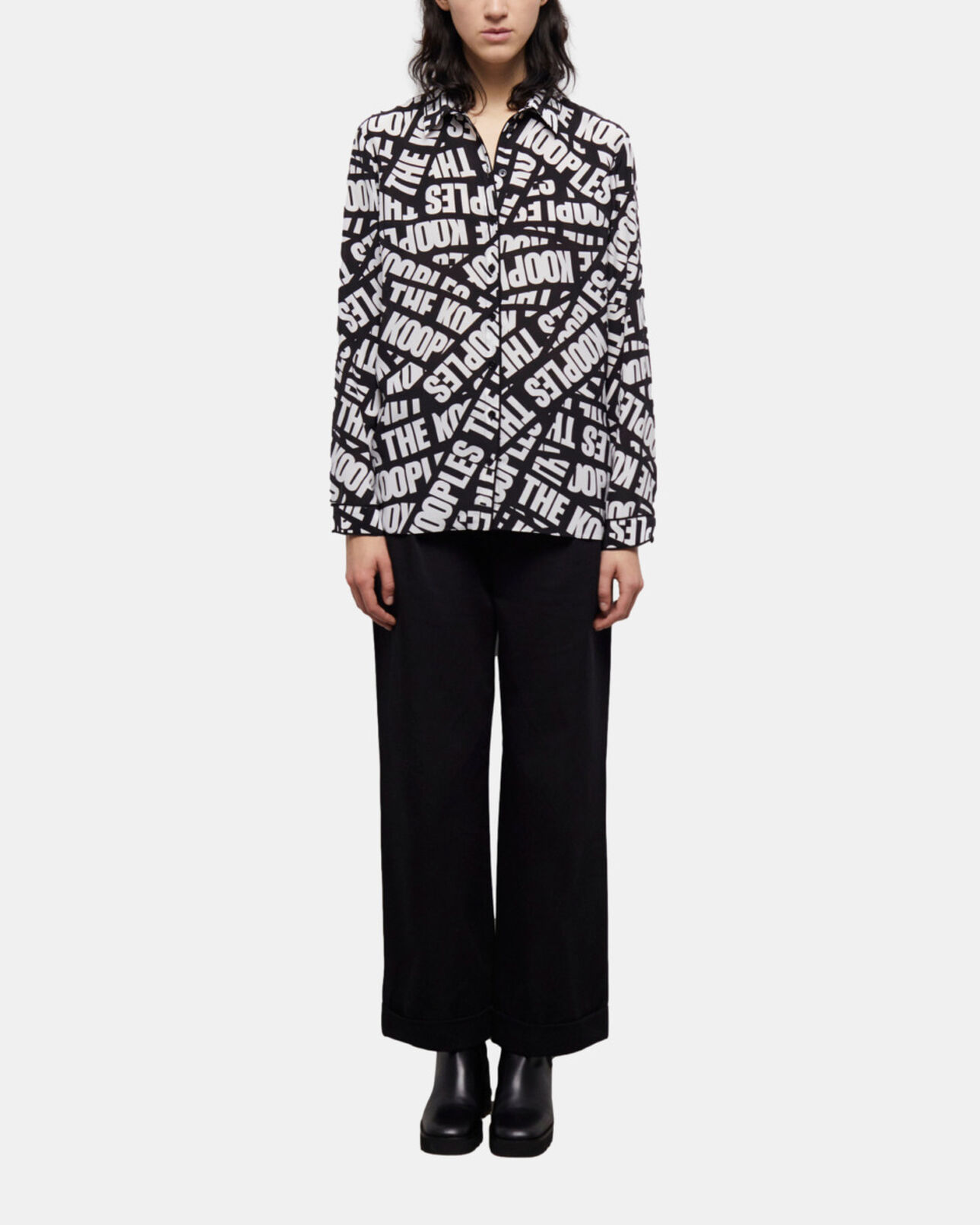 The Kooples F BLACK / WHITE flowing shirt with tape logo