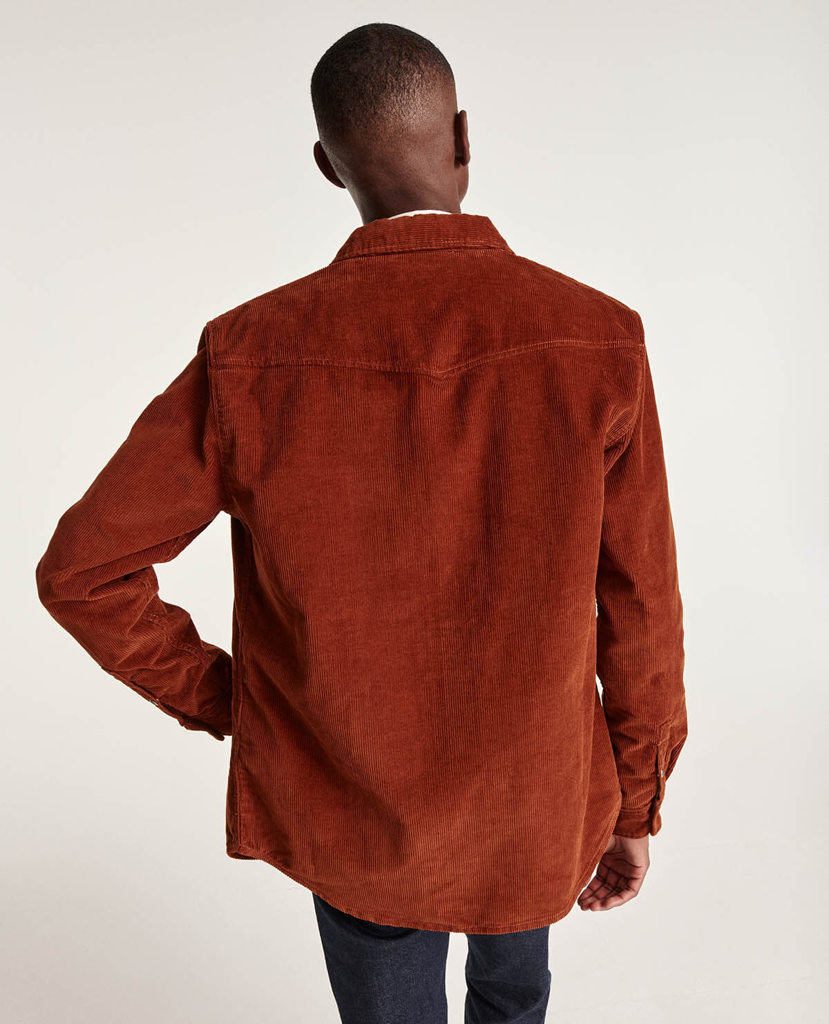 Western-style orange corduroy shirt