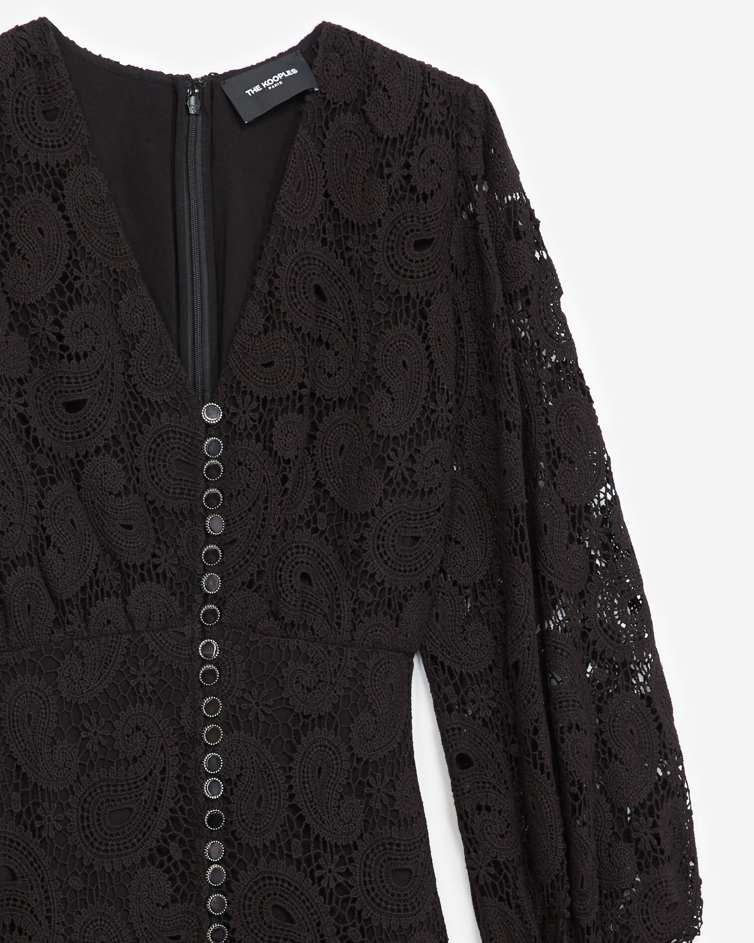 Long buttoned black lace dress, BLACK, hi-res image number null