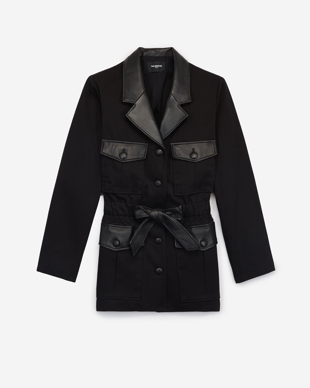 The Kooples MUJER BLACK chaqueta algodón negra bolsillos detalle piel
