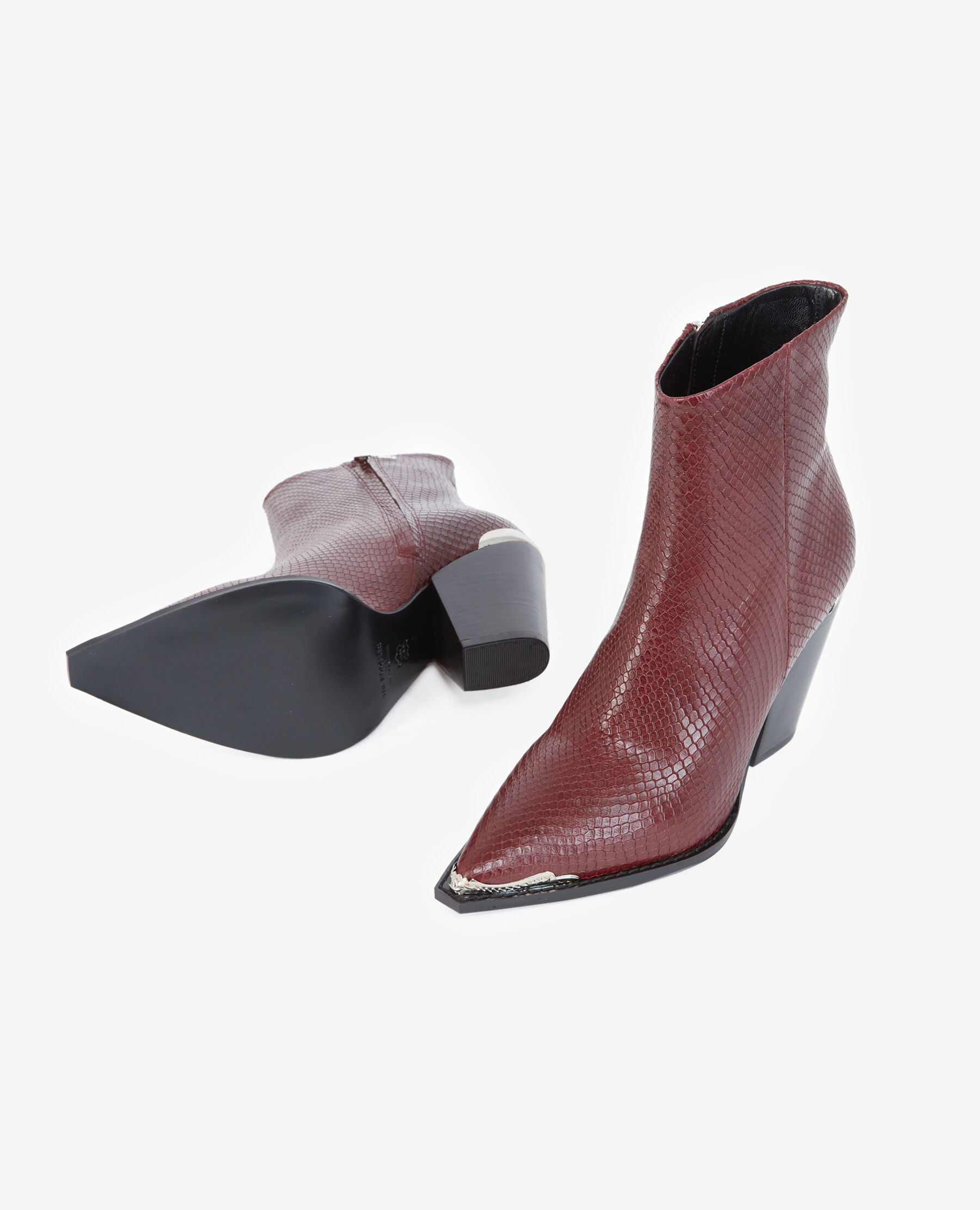 Snake effect burgundy leather boots The Kooples
