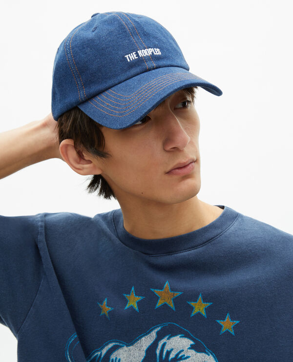 Navy blue embroidered logo denim cap The Kooples
