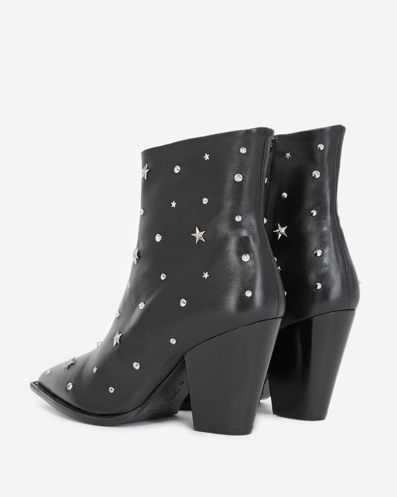 The Kooples WOMEN BLACK / SILVER heeled black ankle boots in leather w/studs