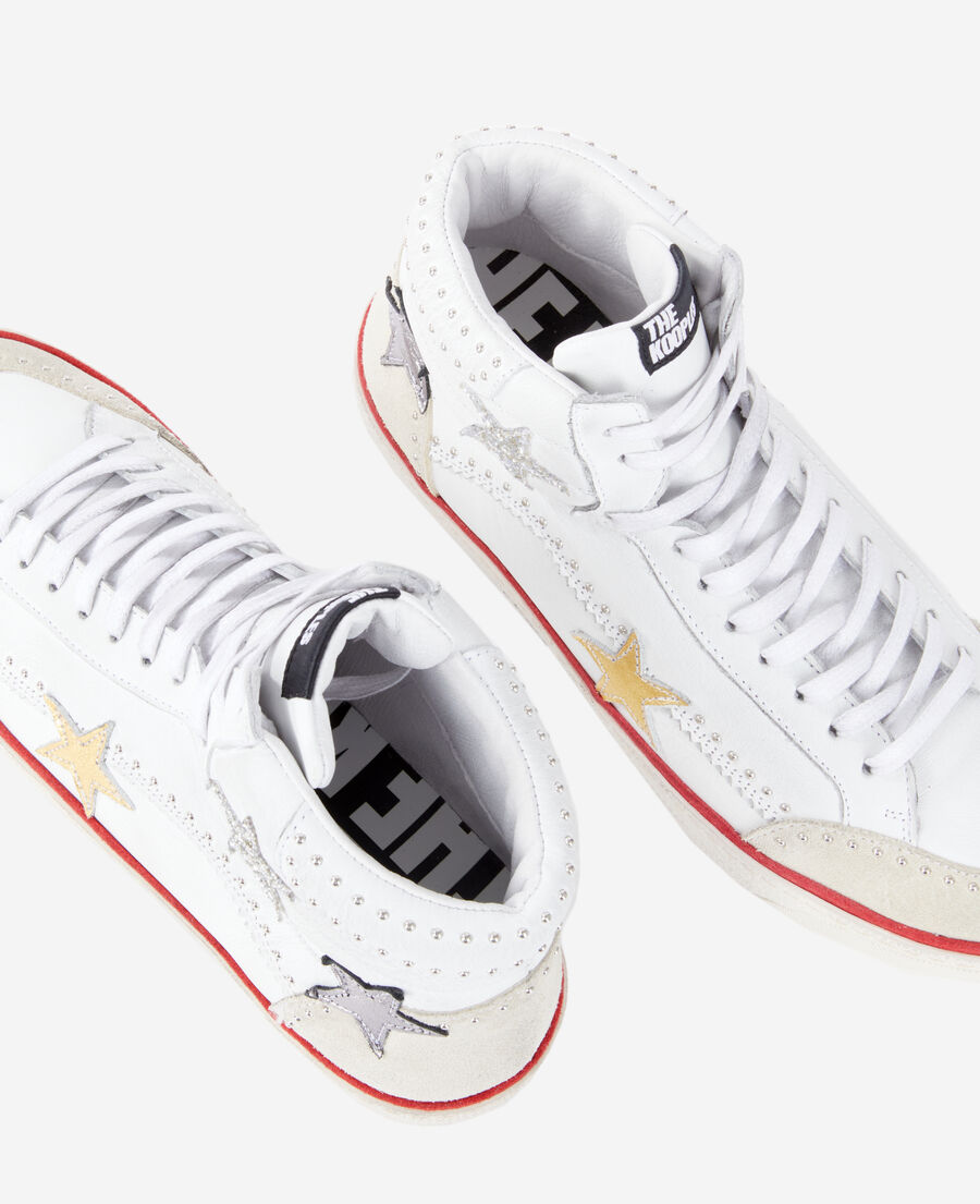 white leather high-top sneakers with stars 