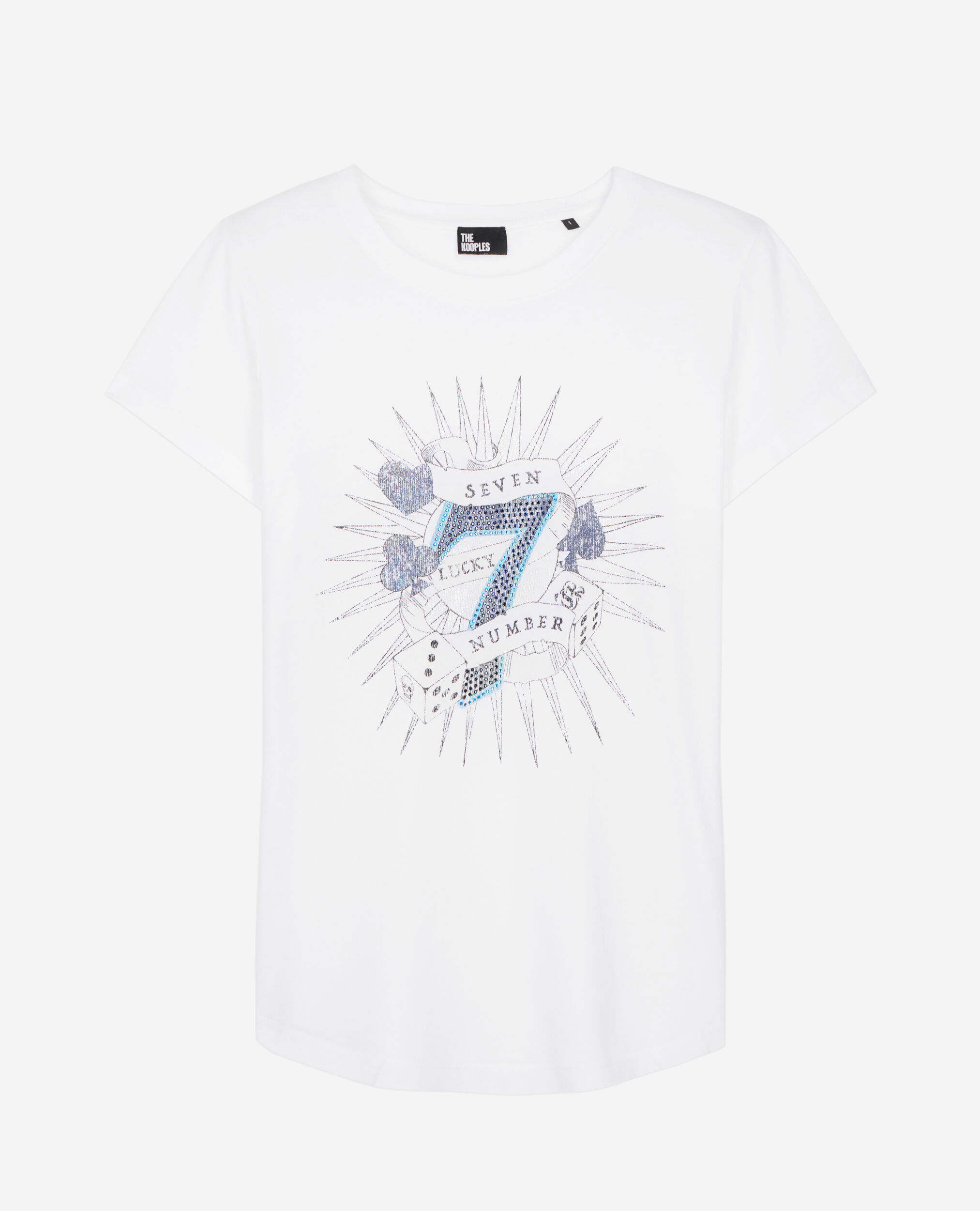 Weißes T-Shirt mit Lucky-Number-Siebdruck, WHITE, hi-res image number null