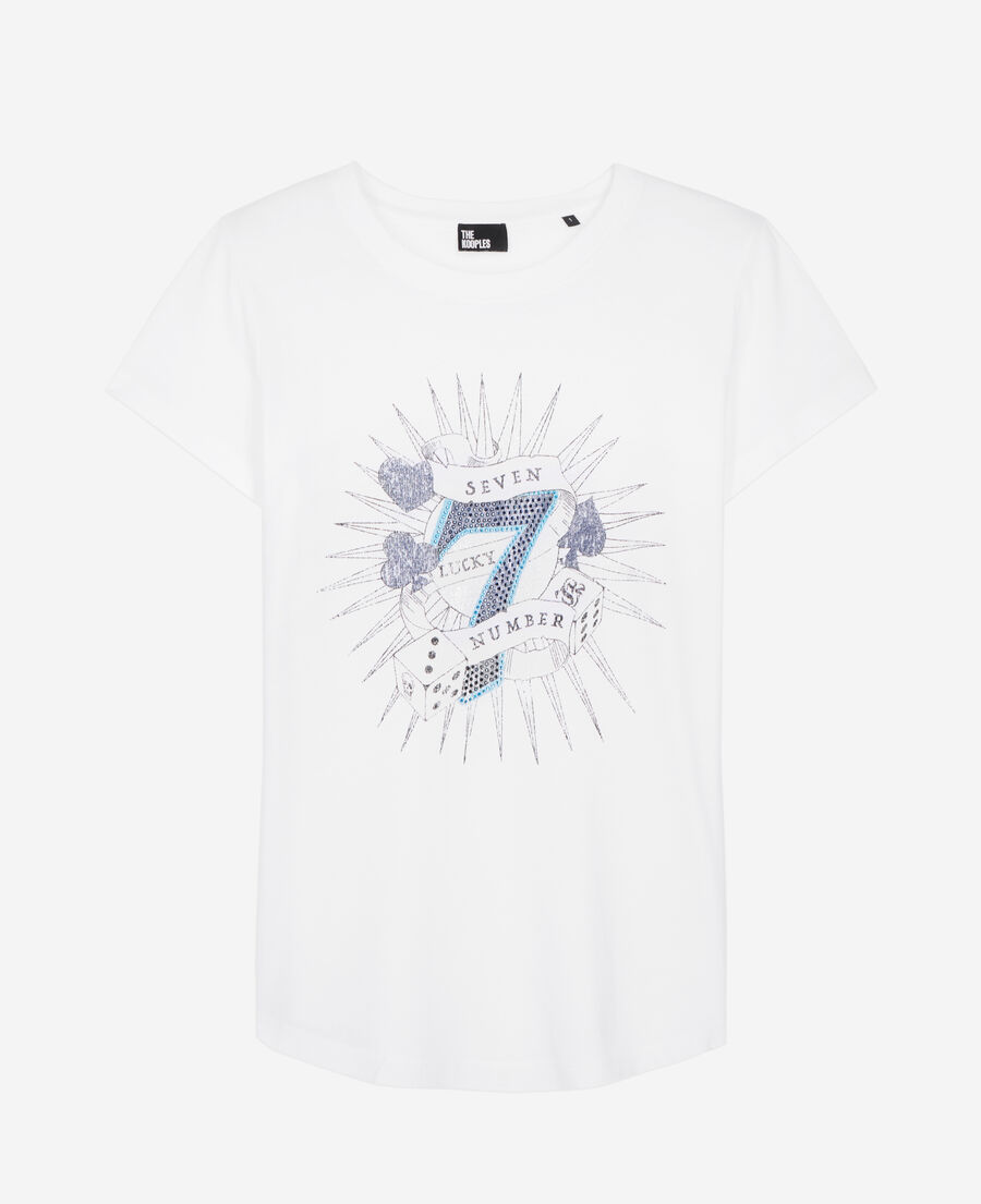 weißes t-shirt mit lucky-number-siebdruck