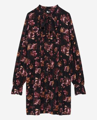 The Kooples F BLACK - RED rose print short dress in burgundy silk blend