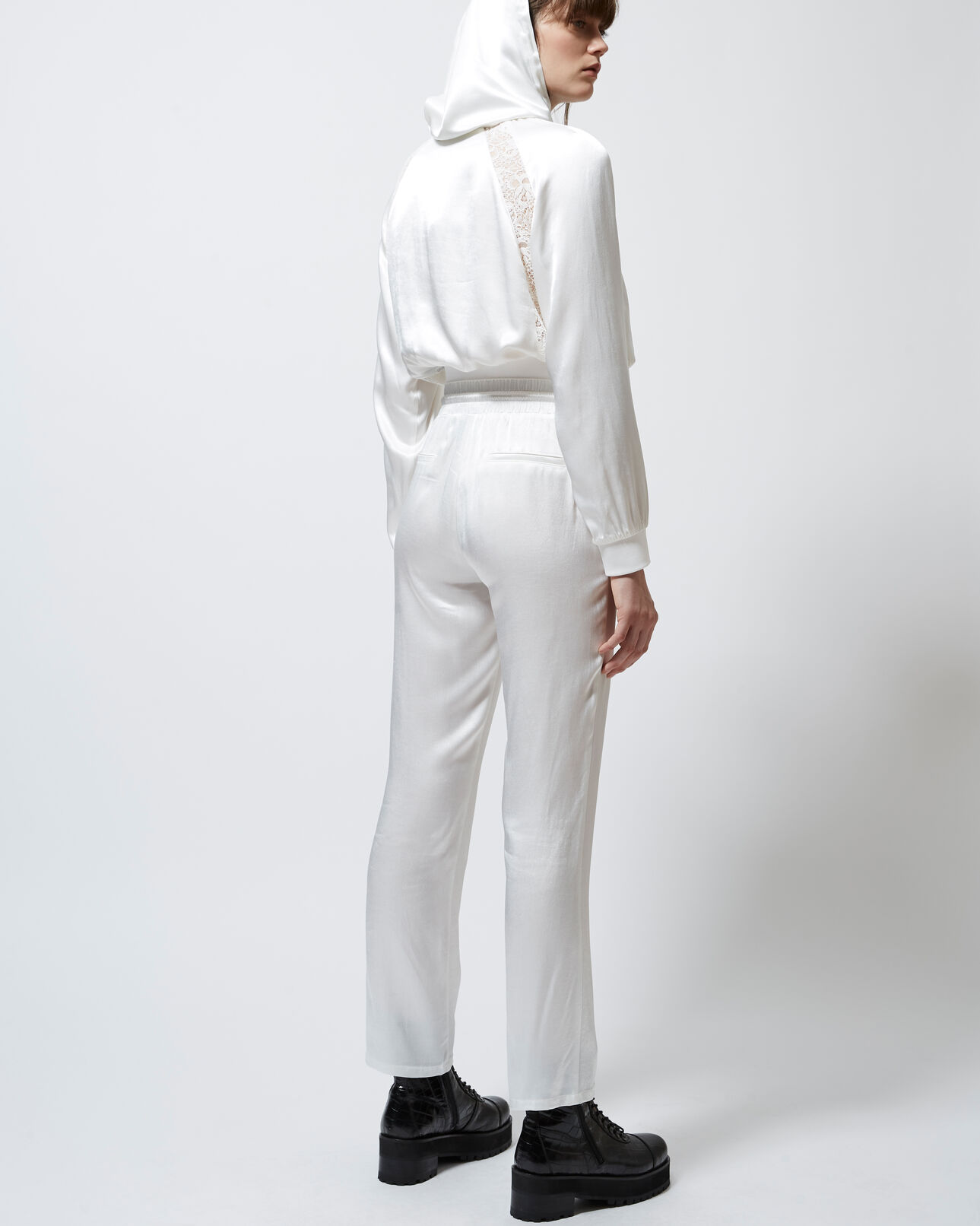 The Kooples WOMEN ECRU flowing white trousers with lace finish