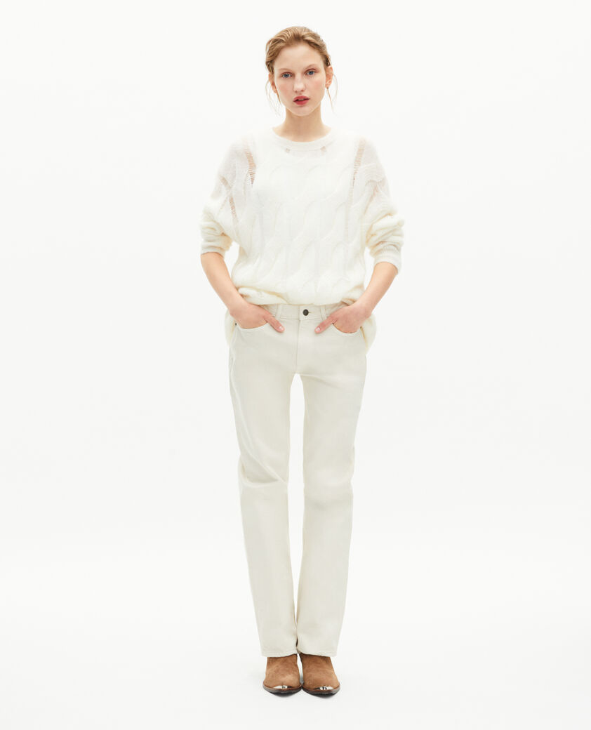 The Kooples FEMME ECRU pull &agrave; torsades en laine m&eacute;lang&eacute;e &eacute;cru