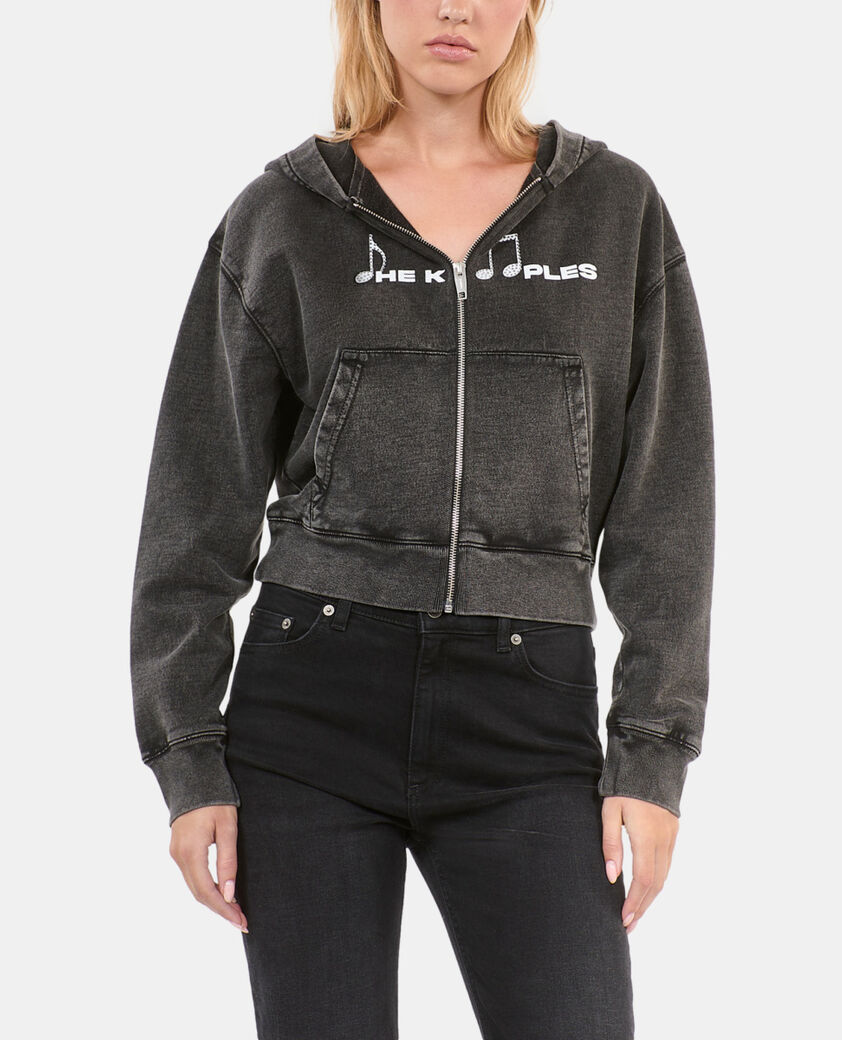The Kooples FEMME BLACK WASHED sweatshirt &agrave; capuche et s&eacute;rigraphie noir