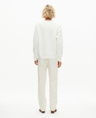 The Kooples HOMME ECRU pull col rond en laine double face écru