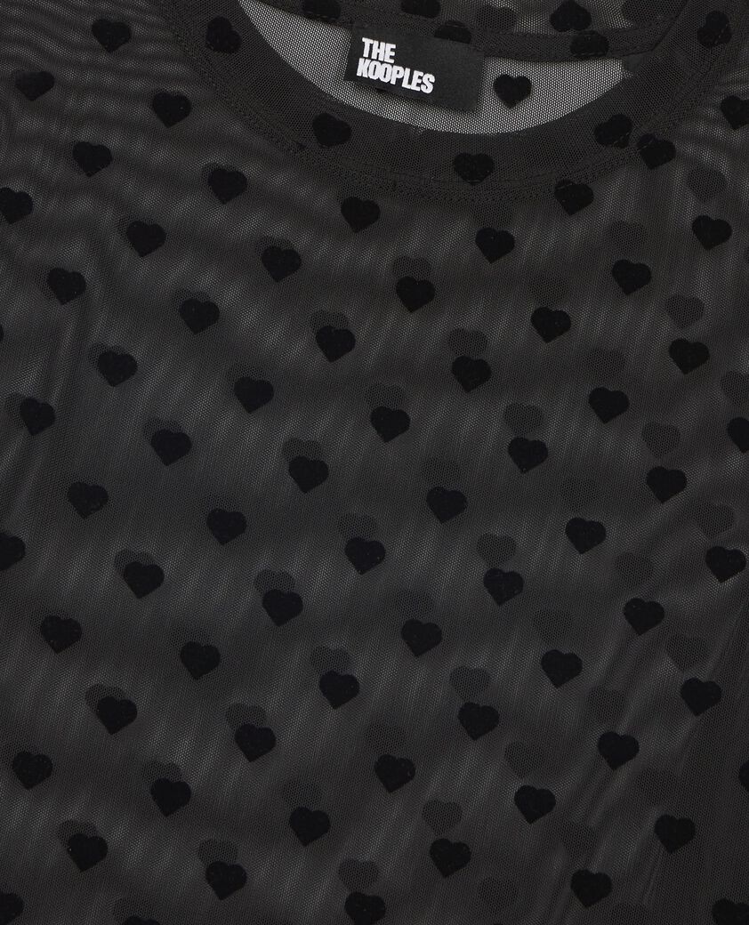 The Kooples WOMEN BLACK black hearts flocked mesh long-sleeve t-shirt