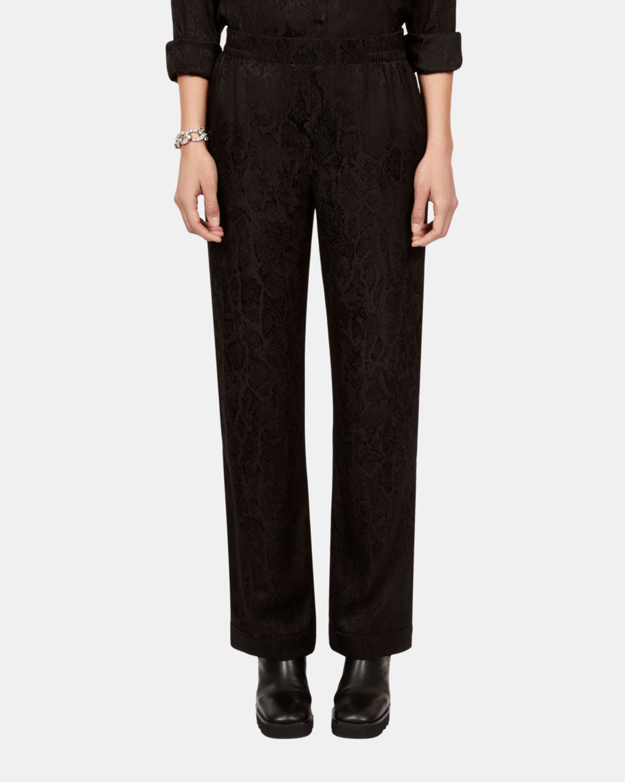 The Kooples WOMEN BLACK black snakeskin jacquard trousers