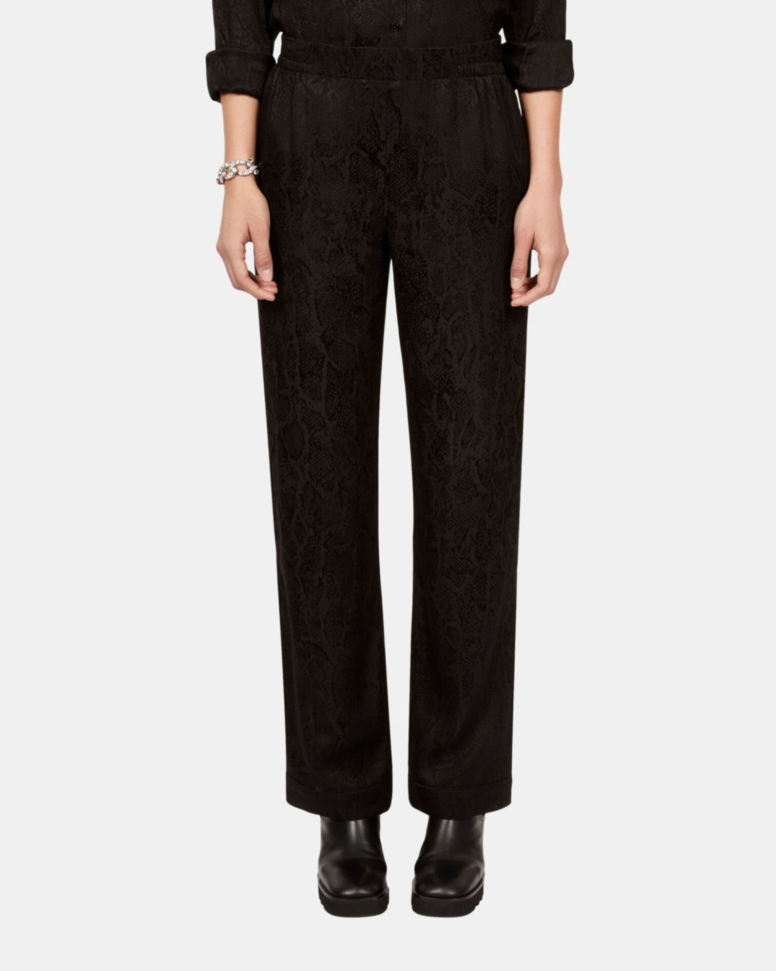 Black snakeskin jacquard trousers, BLACK, hi-res image number null