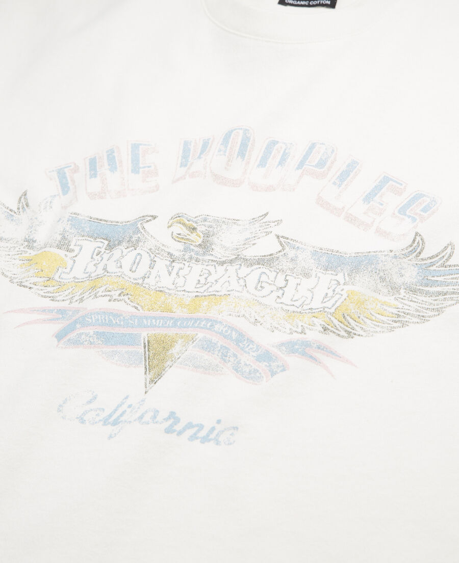 ecrufarbenes baumwoll-t-shirt mit adler-print