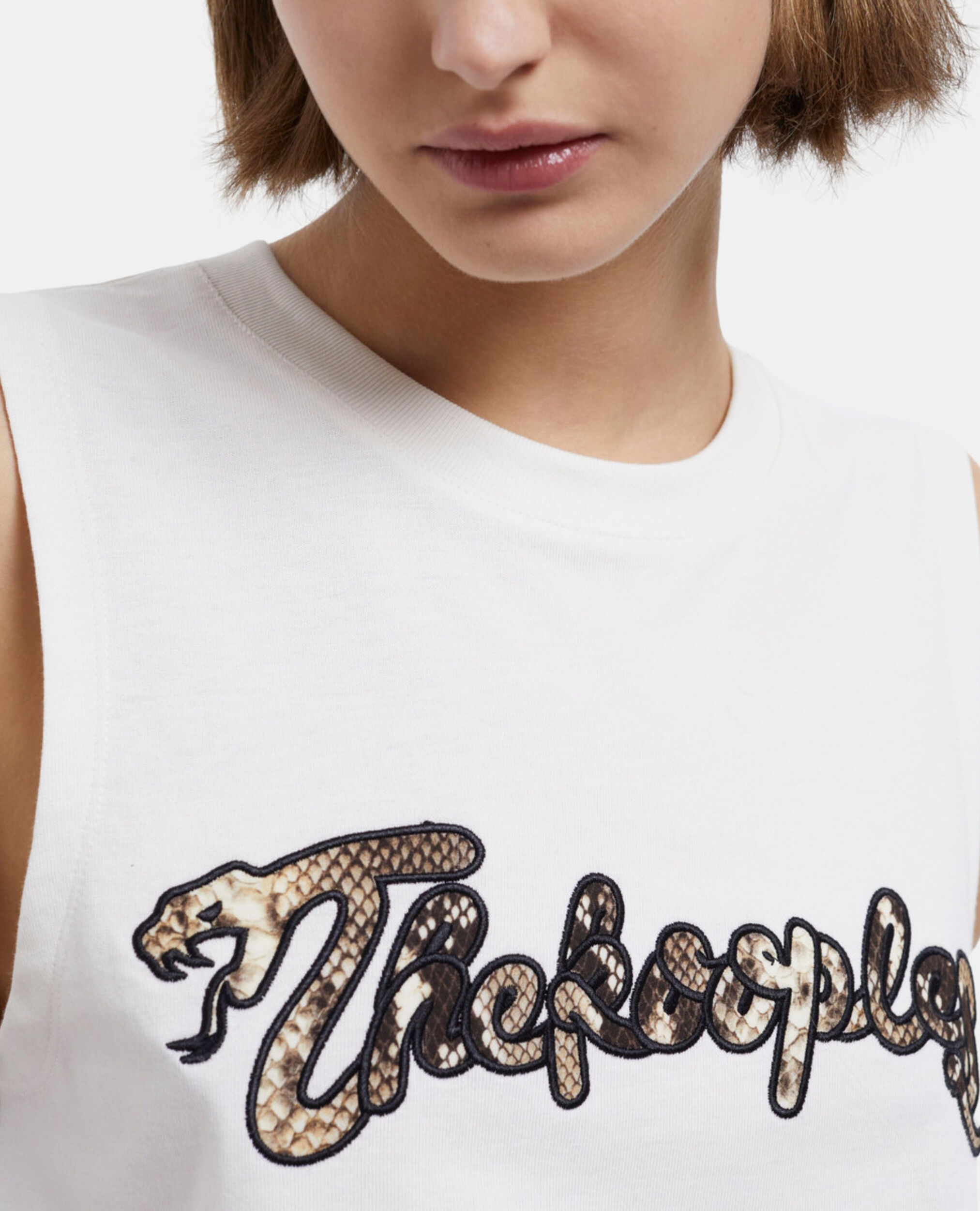 Women's white t-shirt with snake logo print, ECRU, hi-res image number null