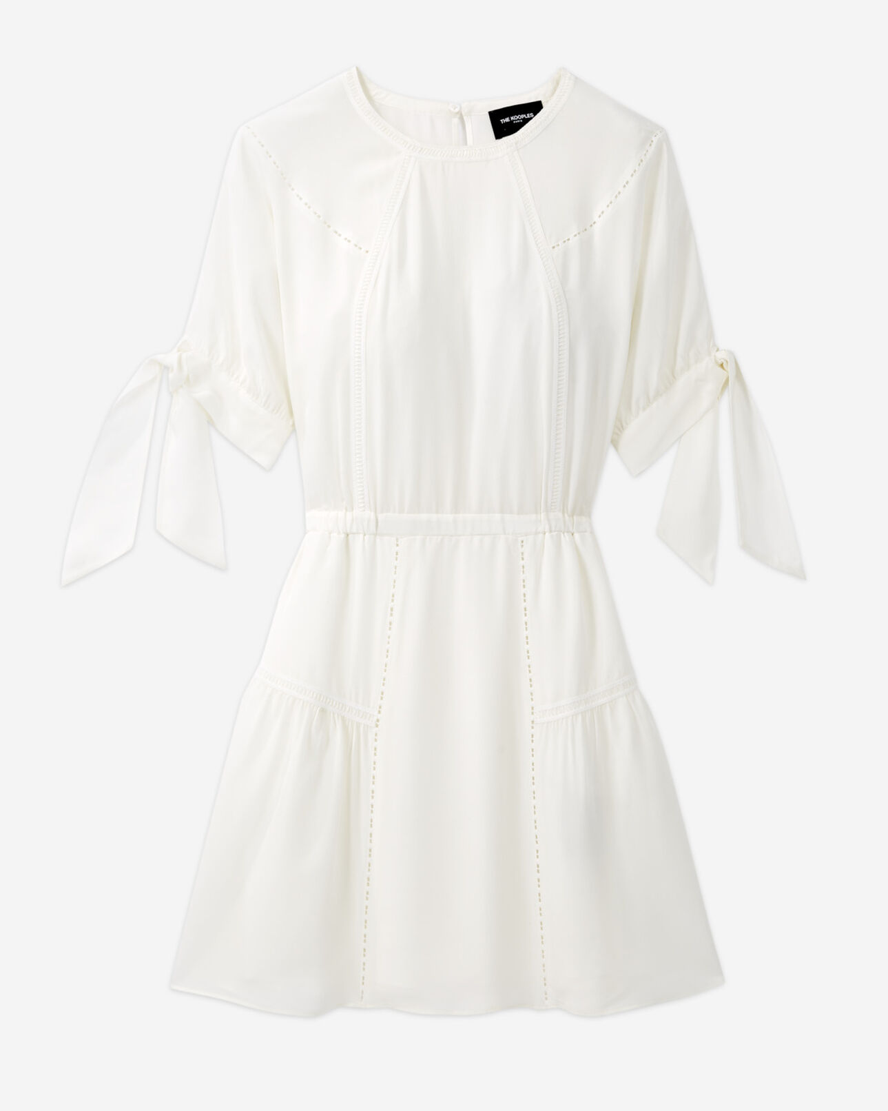 The Kooples DAMEN OFF WHITE kurzes weißes seidenkleid mit bindeärmeln