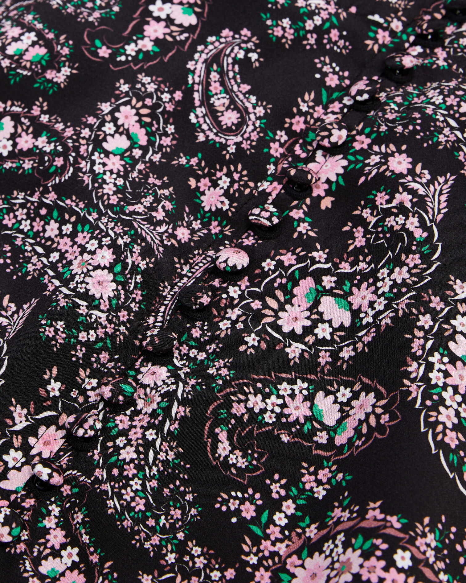Black and pink paisley print short dress with buttons, BLACK / PINK, hi-res image number null
