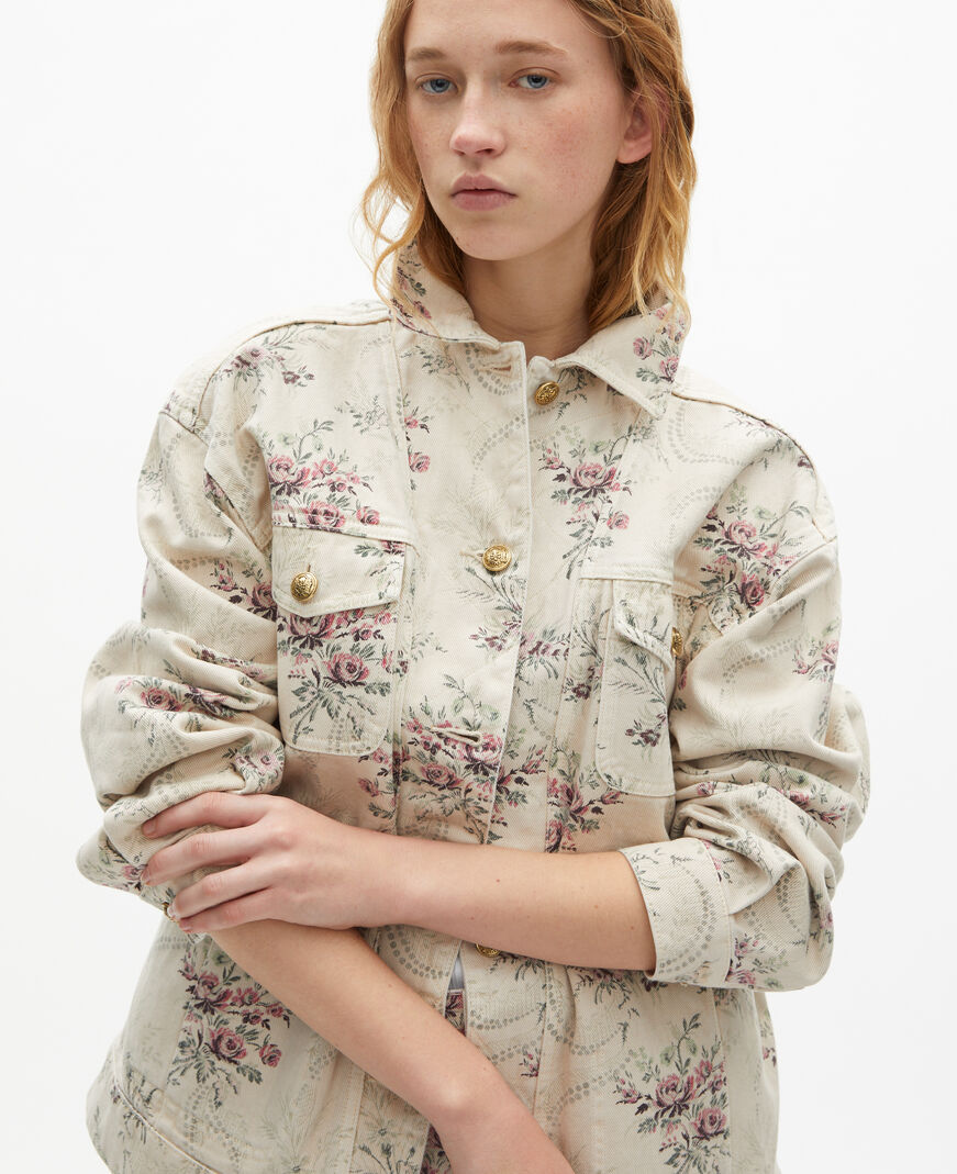 The Kooples WOMEN BEIGE TAUPE flower print jacket in beige denim