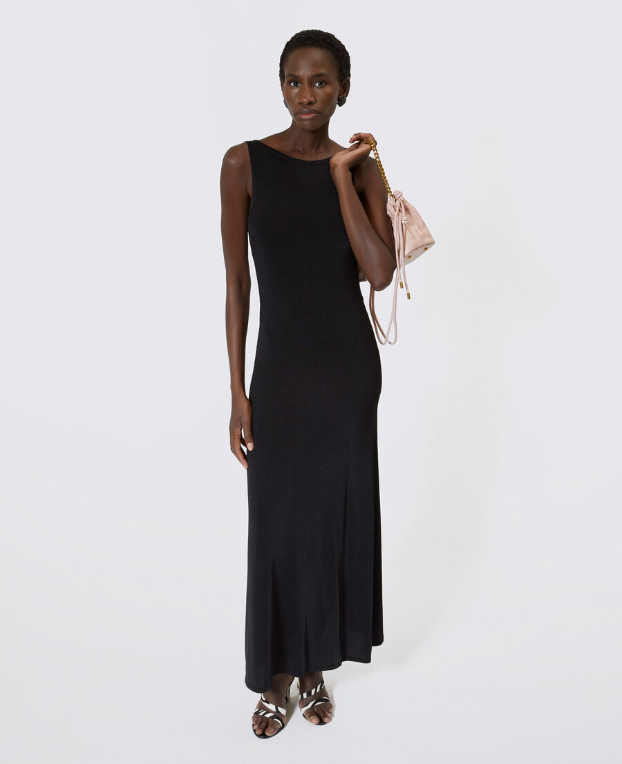 The Kooples FEMME BLACK robe longue en maille avec cha&icirc;nes dos noire