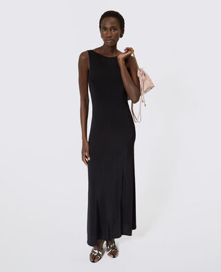 The Kooples FEMME BLACK robe longue en maille avec cha&icirc;nes dos noire