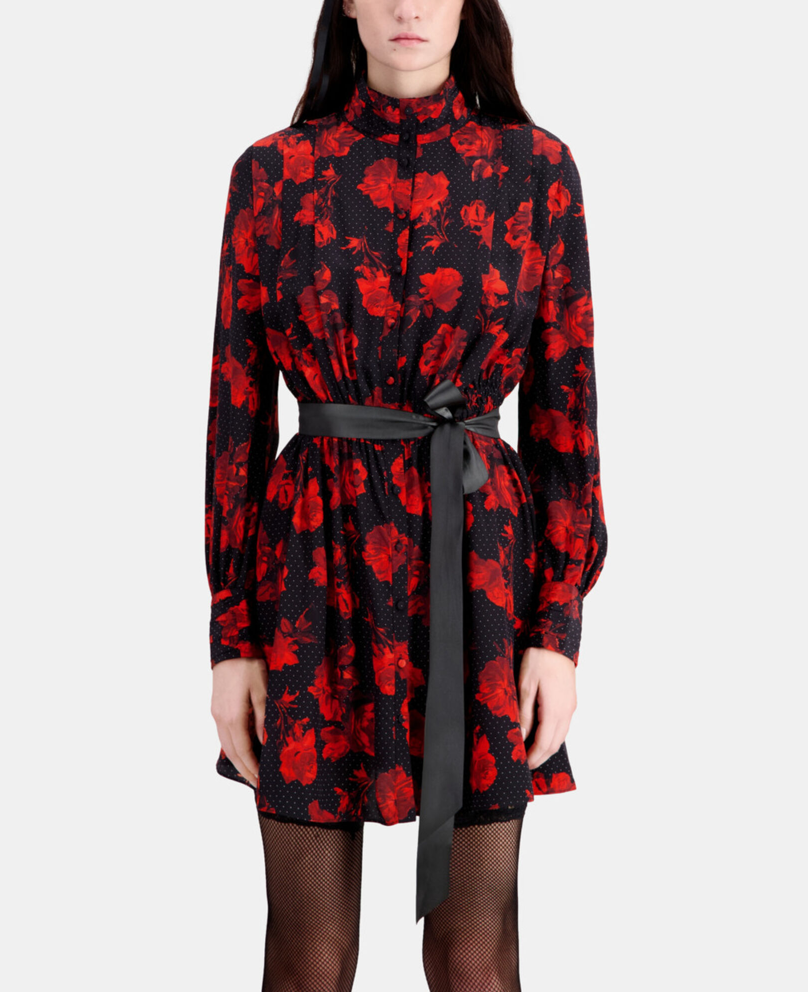 The Kooples DAMEN BLACK - RED kurzes hemdkleid aus seide mit print