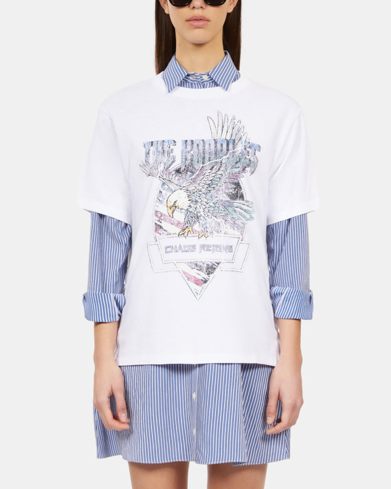 The Kooples WOMEN WHITE white t-shirt with lacing and eagle serigraphy