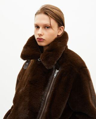 The Kooples F CHOCOLATE brown fur-effect aviator jacket
